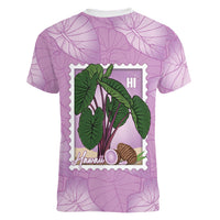 Aloha Hawaii Kalo Women V-Neck T-Shirt Hawaiian Taro Leaves Stylized Stamp