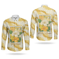 Aloha Hawaii Puakenikeni Couples Matching Off Shoulder Short Dress and Long Sleeve Button Shirt Hawaiian Lei Palaka Motifs Stylized Stamp LT14 - Polynesian Pride