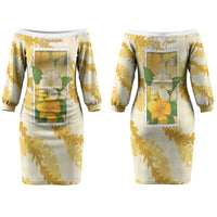 Aloha Hawaii Puakenikeni Couples Matching Off The Shoulder Long Sleeve Dress and Hawaiian Shirt Hawaiian Lei Palaka Motifs Stylized Stamp LT14 - Polynesian Pride