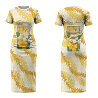 Aloha Hawaii Puakenikeni Couples Matching Short Sleeve Bodycon Dress and Hawaiian Shirt Hawaiian Lei Palaka Motifs Stylized Stamp LT14 - Polynesian Pride