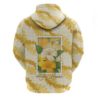Aloha Hawaii Puakenikeni Hoodie Hawaiian Lei Palaka Motifs Stylized Stamp