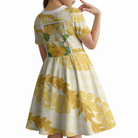 Aloha Hawaii Puakenikeni Kid Short Sleeve Dress Hawaiian Lei Palaka Motifs Stylized Stamp