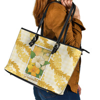 Aloha Hawaii Puakenikeni Leather Tote Bag Hawaiian Lei Palaka Motifs Stylized Stamp