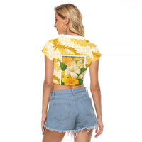 Aloha Hawaii Puakenikeni Raglan Cropped T Shirt Hawaiian Lei Palaka Motifs Stylized Stamp