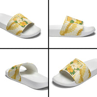 Aloha Hawaii Puakenikeni Slide Sandals Hawaiian Lei Palaka Motifs Stylized Stamp LT14 - Polynesian Pride