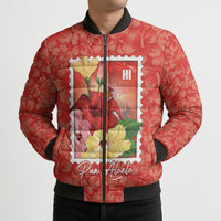 Aloha Hawaii Pua Aloalo Bomber Puffer Jacket Hawaiian Hibiscus Flowers Stylized Stamp LT14 - Polynesian Pride