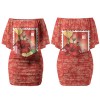 Aloha Hawaii Pua Aloalo Family Matching Off Shoulder Short Dress and Hawaiian Shirt Hawaiian Hibiscus Flowers Stylized Stamp LT14 Mom's Dress Red - Polynesian Pride