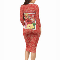 Aloha Hawaii Pua Aloalo Long Sleeve Bodycon Dress Hawaiian Hibiscus Flowers Stylized Stamp LT14 - Polynesian Pride