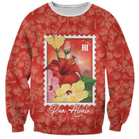Aloha Hawaii Pua Aloalo Sweatshirt Hawaiian Hibiscus Flowers Stylized Stamp LT14 Unisex Red - Polynesian Pride