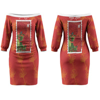 Aloha Hawaii Ohia Lehua Couples Matching Off The Shoulder Long Sleeve Dress and Hawaiian Shirt Hawaiian Lei Stylized Stamp LT14 - Polynesian Pride