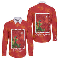 Aloha Hawaii Ohia Lehua Family Matching Mermaid Dress and Hawaiian Shirt Hawaiian Lei Stylized Stamp LT14 Dad's Shirt - Long Sleeve Red - Polynesian Pride