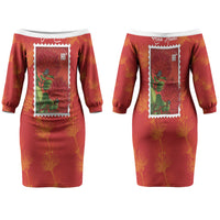 Aloha Hawaii Ohia Lehua Family Matching Off The Shoulder Long Sleeve Dress and Hawaiian Shirt Hawaiian Lei Stylized Stamp LT14 Mom's Dress Red - Polynesian Pride