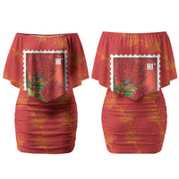 Aloha Hawaii Ohia Lehua Family Matching Off Shoulder Short Dress and Hawaiian Shirt Hawaiian Lei Stylized Stamp LT14 Mom's Dress Red - Polynesian Pride