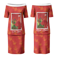 Aloha Hawaii Ohia Lehua Family Matching Puletasi and Hawaiian Shirt Hawaiian Lei Stylized Stamp LT14 Mom's Dress Red - Polynesian Pride