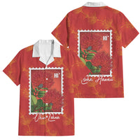 Aloha Hawaii Ohia Lehua Family Matching Short Sleeve Bodycon Dress and Hawaiian Shirt Hawaiian Lei Stylized Stamp LT14 Dad's Shirt - Short Sleeve Red - Polynesian Pride