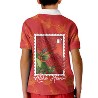 Aloha Hawaii Ohia Lehua Kid Polo Shirt Hawaiian Lei Stylized Stamp