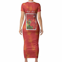 Aloha Hawaii Ohia Lehua Short Sleeve Bodycon Dress Hawaiian Lei Stylized Stamp
