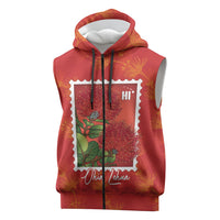 Aloha Hawaii Ohia Lehua Sleeveless Zip Hoodie Hawaiian Lei Stylized Stamp