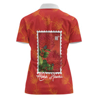 Aloha Hawaii Ohia Lehua Women Polo Shirt Hawaiian Lei Stylized Stamp