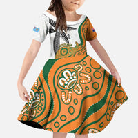 Custom Fiji And Australia Rugby Family Matching Off The Shoulder Long Sleeve Dress and Hawaiian Shirt Fijian Palm Tree Mix Aussie Kangaroo