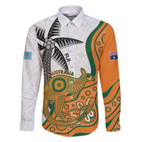 Custom Fiji And Australia Rugby Family Matching Short Sleeve Bodycon Dress and Hawaiian Shirt Fijian Palm Tree Mix Aussie Kangaroo