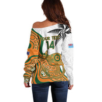 Custom Fiji And Australia Rugby Off Shoulder Sweater Fijian Palm Tree Mix Aussie Kangaroo