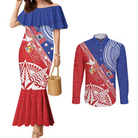 Tonga and Samoa Rugby Custom Couples Matching Mermaid Dress and Long Sleeve Button Shirt Ikale Tahi Manu Samoa Together - Polynesian Pride