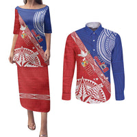 Tonga and Samoa Rugby Custom Couples Matching Puletasi and Long Sleeve Button Shirt Ikale Tahi Manu Samoa Together - Polynesian Pride