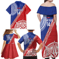 Tonga and Samoa Rugby Custom Family Matching Off Shoulder Maxi Dress and Hawaiian Shirt Ikale Tahi Manu Samoa Together - Polynesian Pride
