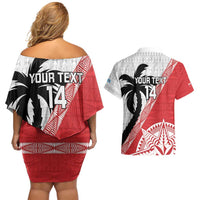 Fiji and Tonga Rugby Custom Couples Matching Off Shoulder Short Dress and Hawaiian Shirt Flying Fijians Ikale Tahi Together Pacific - Polynesian Pride