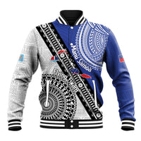 Fiji an Samoa Rugby Custom Baseball Jacket Flying Fijians Manu Samoa Together Pacific LT14 Unisex Blue - Polynesian Pride