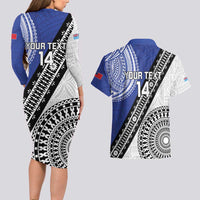 Fiji an Samoa Rugby Custom Couples Matching Long Sleeve Bodycon Dress and Hawaiian Shirt Flying Fijians Manu Samoa Together Pacific - Polynesian Pride