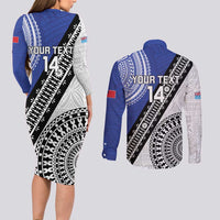 Fiji an Samoa Rugby Custom Couples Matching Long Sleeve Bodycon Dress and Long Sleeve Button Shirt Flying Fijians Manu Samoa Together Pacific - Polynesian Pride