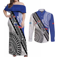Fiji an Samoa Rugby Custom Couples Matching Off Shoulder Maxi Dress and Long Sleeve Button Shirt Flying Fijians Manu Samoa Together Pacific - Polynesian Pride