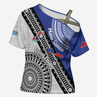 Fiji an Samoa Rugby Custom Cross Shoulder Shirt Flying Fijians Manu Samoa Together Pacific LT14 Female Blue - Polynesian Pride