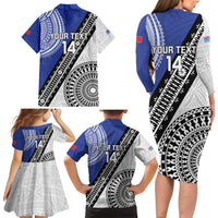 Fiji an Samoa Rugby Custom Family Matching Long Sleeve Bodycon Dress and Hawaiian Shirt Flying Fijians Manu Samoa Together Pacific - Polynesian Pride