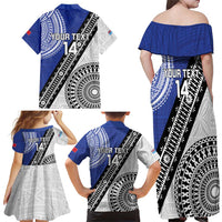Fiji an Samoa Rugby Custom Family Matching Off Shoulder Maxi Dress and Hawaiian Shirt Flying Fijians Manu Samoa Together Pacific - Polynesian Pride