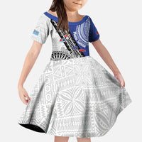 Fiji an Samoa Rugby Custom Kid Short Sleeve Dress Flying Fijians Manu Samoa Together Pacific LT14 KID Blue - Polynesian Pride