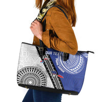 Fiji an Samoa Rugby Custom Leather Tote Bag Flying Fijians Manu Samoa Together Pacific LT14 Blue - Polynesian Pride