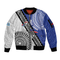 Fiji an Samoa Rugby Custom Sleeve Zip Bomber Jacket Flying Fijians Manu Samoa Together Pacific LT14 Unisex Blue - Polynesian Pride