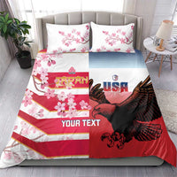USA and Japan Rugby Custom Bedding Set Eagles Brave Blossoms Together Pacific - Polynesian Pride