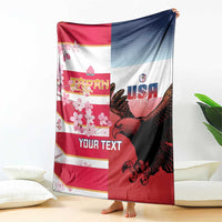USA and Japan Rugby Custom Blanket Eagles Brave Blossoms Together Pacific - Polynesian Pride
