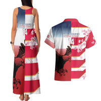 USA and Japan Rugby Custom Couples Matching Tank Maxi Dress and Hawaiian Shirt Eagles Brave Blossoms Together Pacific - Polynesian Pride