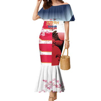 USA and Japan Rugby Custom Family Matching Mermaid Dress and Hawaiian Shirt Eagles Brave Blossoms Together Pacific - Polynesian Pride