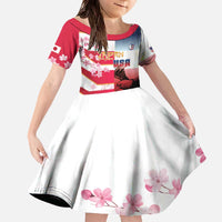 USA and Japan Rugby Custom Family Matching Off The Shoulder Long Sleeve Dress and Hawaiian Shirt Eagles Brave Blossoms Together Pacific - Polynesian Pride