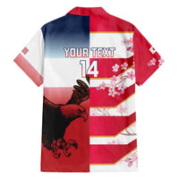 USA and Japan Rugby Custom Family Matching Off The Shoulder Long Sleeve Dress and Hawaiian Shirt Eagles Brave Blossoms Together Pacific - Polynesian Pride