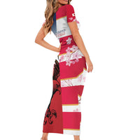 USA and Japan Rugby Custom Family Matching Short Sleeve Bodycon Dress and Hawaiian Shirt Eagles Brave Blossoms Together Pacific - Polynesian Pride