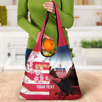 USA and Japan Rugby Custom Grocery Bag Eagles Brave Blossoms Together Pacific - Polynesian Pride