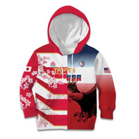 USA and Japan Rugby Custom Kid Hoodie Eagles Brave Blossoms Together Pacific - Polynesian Pride