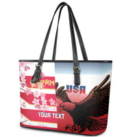 USA and Japan Rugby Custom Leather Tote Bag Eagles Brave Blossoms Together Pacific - Polynesian Pride
